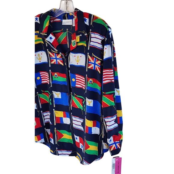 NWT Liz Claiborne Petites Vintage Nautical Flag Print Blouse 10P Cruise Resort - Picture 4 of 6
